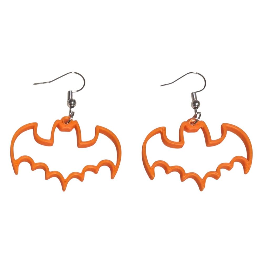 3D Printed Earrings - 1.5" x 1.5" Bat - ORANGE - X009-09